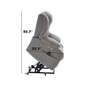 English Elm Up to 350 Lbs Chenille Power Lift Recliner with Massage Heat and Charging Ports Light Grey W1803S00109