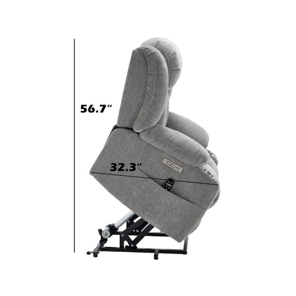 English Elm Up to 350 Lbs Chenille Power Lift Recliner with Massage Heat and Charging Ports Light Grey W1803S00109