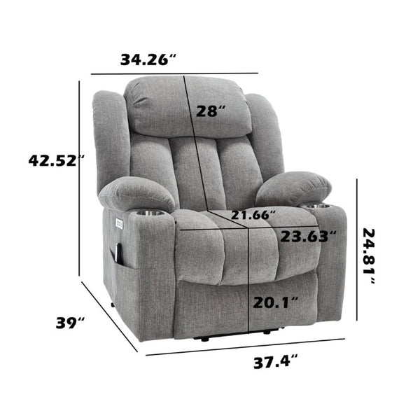 English Elm Up to 350 Lbs Chenille Power Lift Recliner with Massage Heat and Charging Ports Light Grey W1803S00109