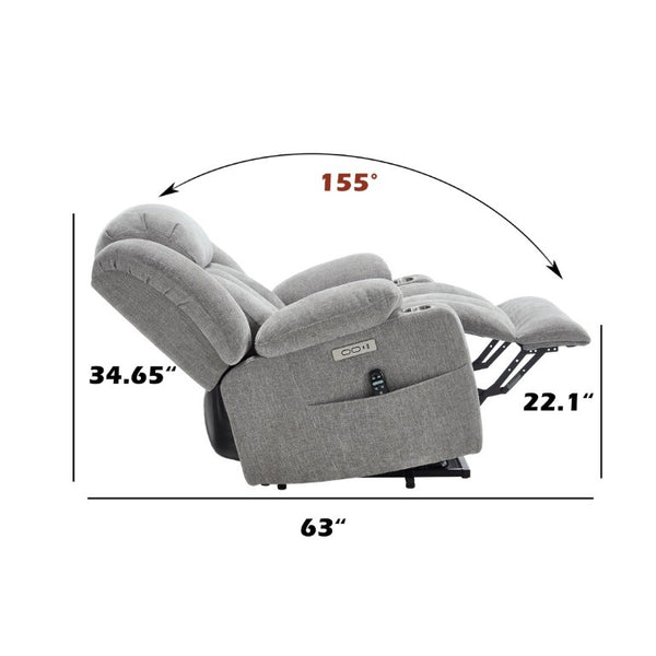 English Elm Up to 350 Lbs Chenille Power Lift Recliner with Massage Heat and Charging Ports Light Grey W1803S00109
