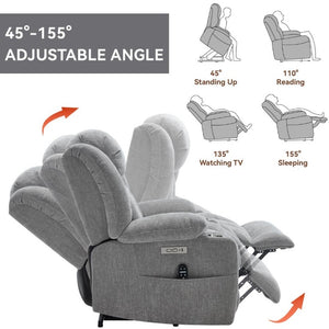 English Elm Up to 350 Lbs Chenille Power Lift Recliner with Massage Heat and Charging Ports Light Grey W1803S00109