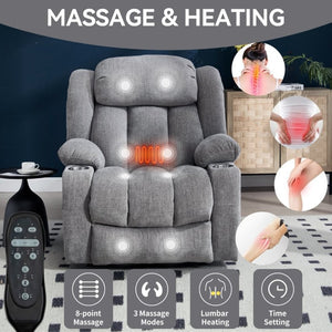 English Elm Up to 350 Lbs Chenille Power Lift Recliner with Massage Heat and Charging Ports Light Grey W1803S00109