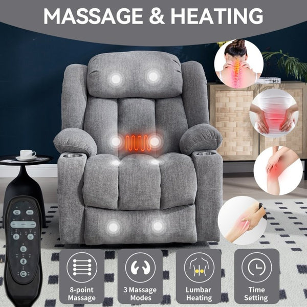 English Elm Up to 350 Lbs Chenille Power Lift Recliner with Massage Heat and Charging Ports Light Grey W1803S00109