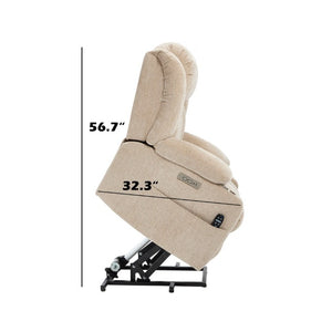 English Elm Up to 350 Lbs Chenille Power Lift Recliner with Massage Heat and Charging Ports Beige W1803S00110