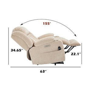 English Elm Up to 350 Lbs Chenille Power Lift Recliner with Massage Heat and Charging Ports Beige W1803S00110