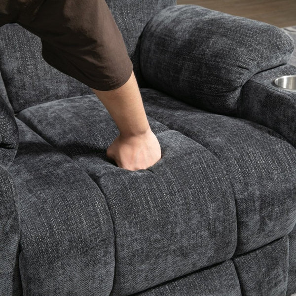 English Elm Large Power Lift Recliner Chenille Chair with Massage Heat and USB Charging Ports Grey W1803S00111