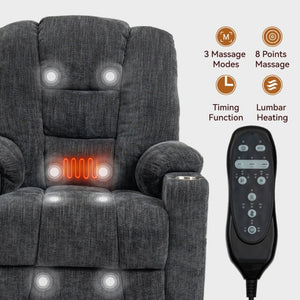 English Elm Large Power Lift Recliner Chenille Chair with Massage Heat and USB Charging Ports Grey W1803S00111