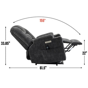 English Elm Large Power Lift Recliner Chenille Chair with Massage Heat and USB Charging Ports Grey W1803S00111