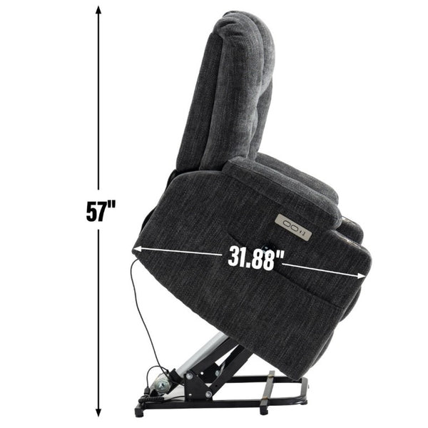 English Elm Large Power Lift Recliner Chenille Chair with Massage Heat and USB Charging Ports Grey W1803S00111