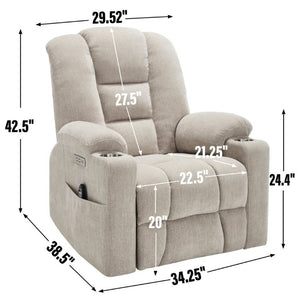 English Elm Large Power Lift Recliner Chenille Chair with Massage Heat and USB Charging Ports Beige W1803S00112
