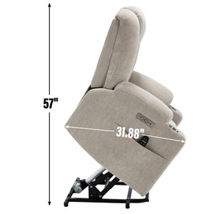 English Elm Large Power Lift Recliner Chenille Chair with Massage Heat and USB Charging Ports Beige W1803S00112