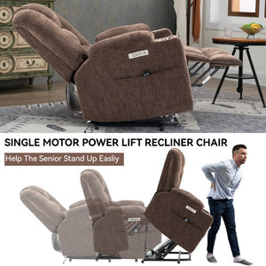 English Elm Large Power Lift Recliner Chenille Chair with Massage Heat and USB Charging Ports Brown W1803S00113