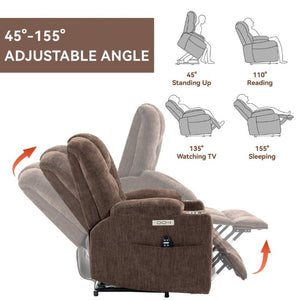 English Elm Large Power Lift Recliner Chenille Chair with Massage Heat and USB Charging Ports Brown W1803S00113