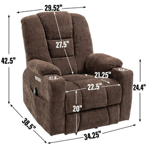 English Elm Large Power Lift Recliner Chenille Chair with Massage Heat and USB Charging Ports Brown W1803S00113