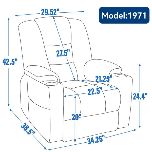 English Elm Large Power Lift Recliner Chenille Chair with Massage Heat and USB Charging Ports Brown W1803S00113