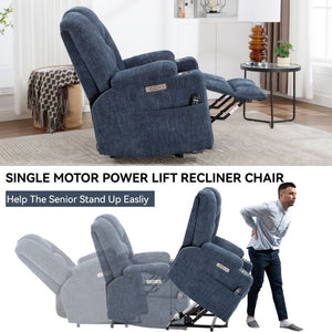 English Elm Large Power Lift Recliner Chenille Chair with Massage Heat and USB Charging Ports Blue W1803S00114