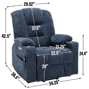English Elm Large Power Lift Recliner Chenille Chair with Massage Heat and USB Charging Ports Blue W1803S00114