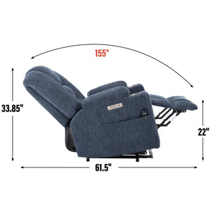 English Elm Large Power Lift Recliner Chenille Chair with Massage Heat and USB Charging Ports Blue W1803S00114
