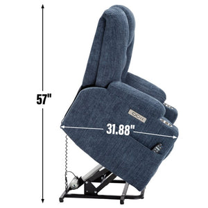 English Elm Large Power Lift Recliner Chenille Chair with Massage Heat and USB Charging Ports Blue W1803S00114