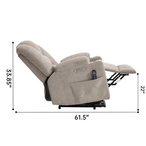 English Elm Large Power Lift Recliner Chenille Chair with Massage Heat and USB Charging Ports Khaki W1803S00115