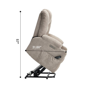 English Elm Large Power Lift Recliner Chenille Chair with Massage Heat and USB Charging Ports Khaki W1803S00115