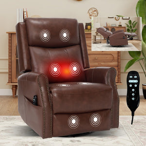 English Elm Wine Red Top-Grain Leather Massage Recliner Swivel Rocker with Heat for Living Room W1803S00117