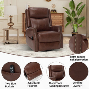 English Elm Wine Red Top-Grain Leather Massage Recliner Swivel Rocker with Heat for Living Room W1803S00117