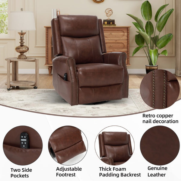 English Elm Wine Red Top-Grain Leather Massage Recliner Swivel Rocker with Heat for Living Room W1803S00117
