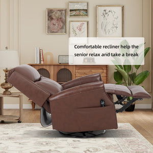 English Elm Wine Red Top-Grain Leather Massage Recliner Swivel Rocker with Heat for Living Room W1803S00117