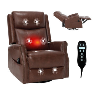 English Elm Wine Red Top-Grain Leather Massage Recliner Swivel Rocker with Heat for Living Room W1803S00117