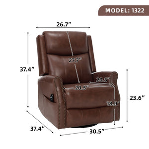 English Elm Wine Red Top-Grain Leather Massage Recliner Swivel Rocker with Heat for Living Room W1803S00117