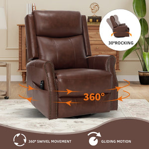 English Elm Wine Red Top-Grain Leather Massage Recliner Swivel Rocker with Heat for Living Room W1803S00117