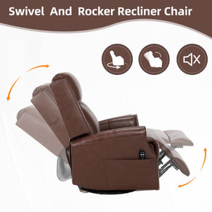 English Elm Wine Red Top-Grain Leather Massage Recliner Swivel Rocker with Heat for Living Room W1803S00117