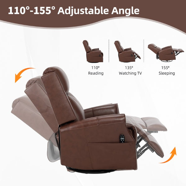 English Elm Wine Red Top-Grain Leather Massage Recliner Swivel Rocker with Heat for Living Room W1803S00117