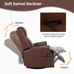 English Elm Wine Red Top-Grain Leather Massage Recliner Swivel Rocker with Heat for Living Room W1803S00117