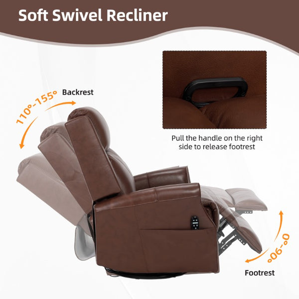 English Elm Wine Red Top-Grain Leather Massage Recliner Swivel Rocker with Heat for Living Room W1803S00117