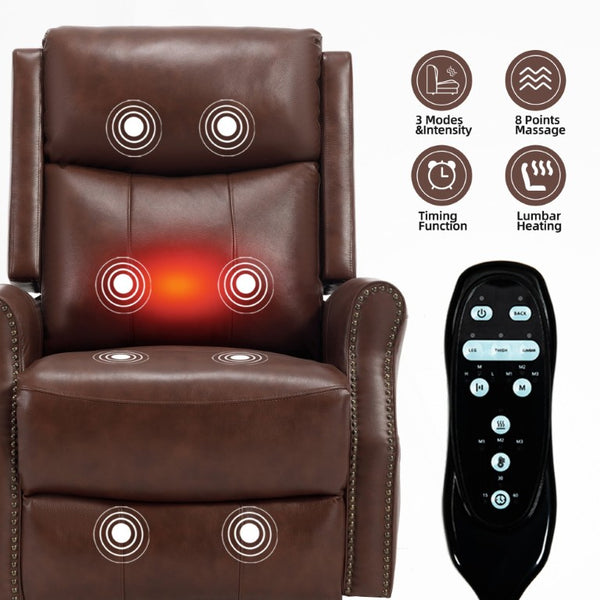 English Elm Wine Red Top-Grain Leather Massage Recliner Swivel Rocker with Heat for Living Room W1803S00117