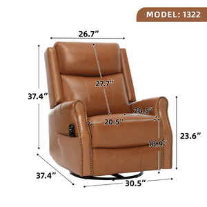 English Elm Yellow Genuine Leather Rocker Swivel Recliner with Massage Heat and Copper Nail Trim W1803S00118