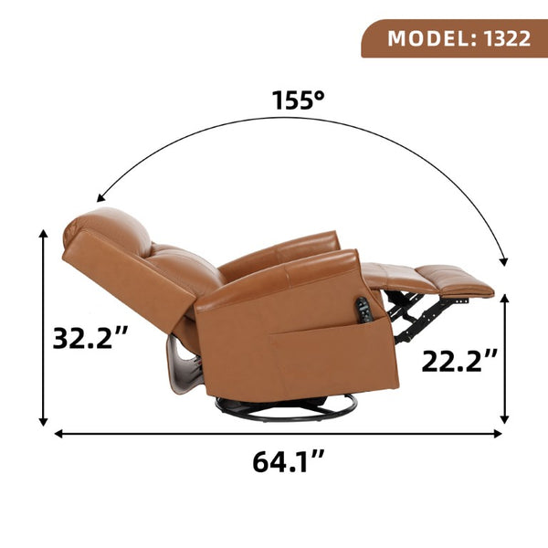 English Elm Yellow Genuine Leather Rocker Swivel Recliner with Massage Heat and Copper Nail Trim W1803S00118
