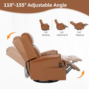 English Elm Yellow Genuine Leather Rocker Swivel Recliner with Massage Heat and Copper Nail Trim W1803S00118