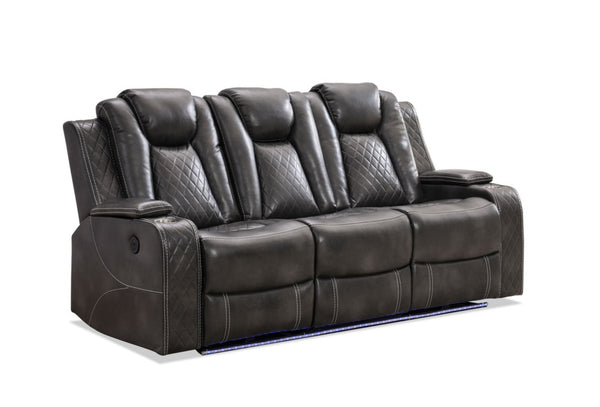English Elm Mspm070 Faux Leather Power Reclining Sofa Set with Led Base Lighting and Usb Ports W1805S00245
