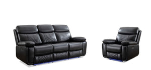 English Elm 2 Piece Power Reclining Sofa Set Technical Leather with LED Lighting Bluetooth Speaker W1805S00257