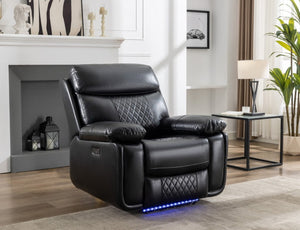 English Elm 2 Piece Power Reclining Sofa Set Technical Leather with LED Lighting Bluetooth Speaker W1805S00257