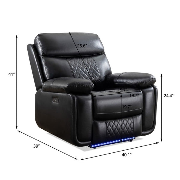 English Elm 2 Piece Power Reclining Sofa Set Technical Leather with LED Lighting Bluetooth Speaker W1805S00257