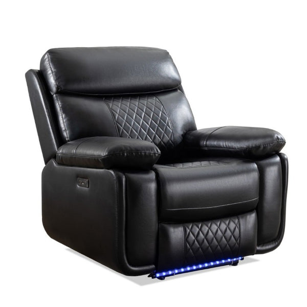 English Elm 2 Piece Power Reclining Sofa Set Technical Leather with LED Lighting Bluetooth Speaker W1805S00257