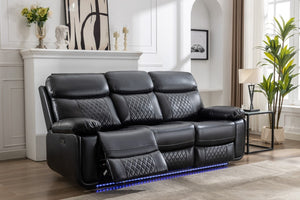English Elm 2 Piece Power Reclining Sofa Set Technical Leather with LED Lighting Bluetooth Speaker W1805S00257