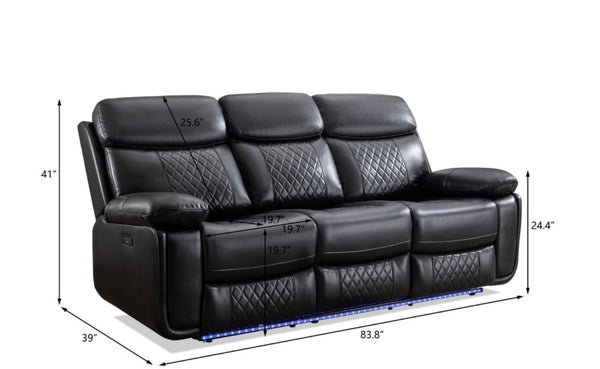English Elm 2 Piece Power Reclining Sofa Set Technical Leather with LED Lighting Bluetooth Speaker W1805S00257