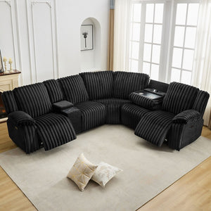 English Elm M078 Six Seat Power Reclining Sectional in Plush Faux Fur with Charging Console W1805S00264