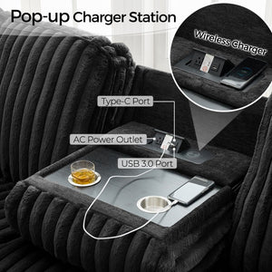 English Elm M078 Six Seat Power Reclining Sectional in Plush Faux Fur with Charging Console W1805S00264