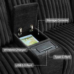 English Elm M078 Six Seat Power Reclining Sectional in Plush Faux Fur with Charging Console W1805S00264